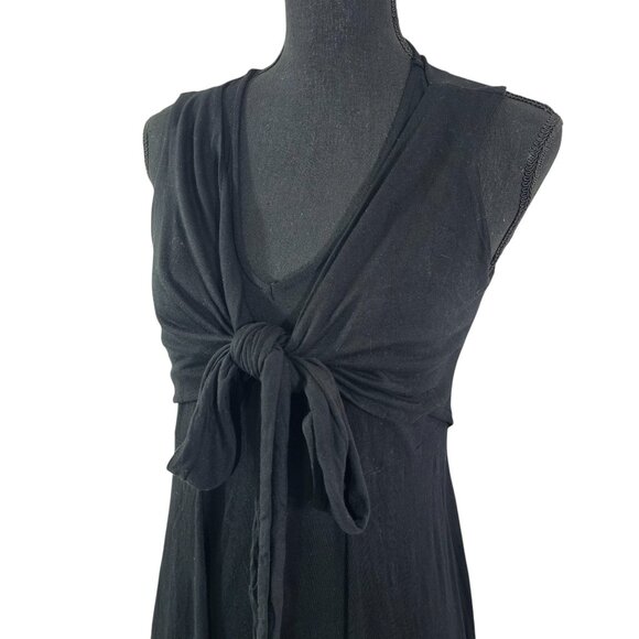 AllSaints Jayda Dress Womens Medium Black Sleeveless Tie Front Drape Jersey Mini - Picture 3 of 13